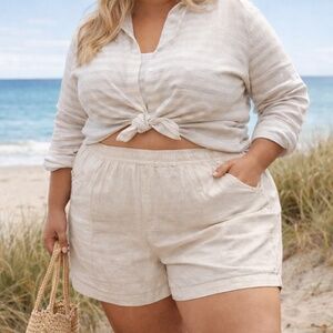 Old Navy Linen Pull-On High Rise Shorts Cream Casual 3X